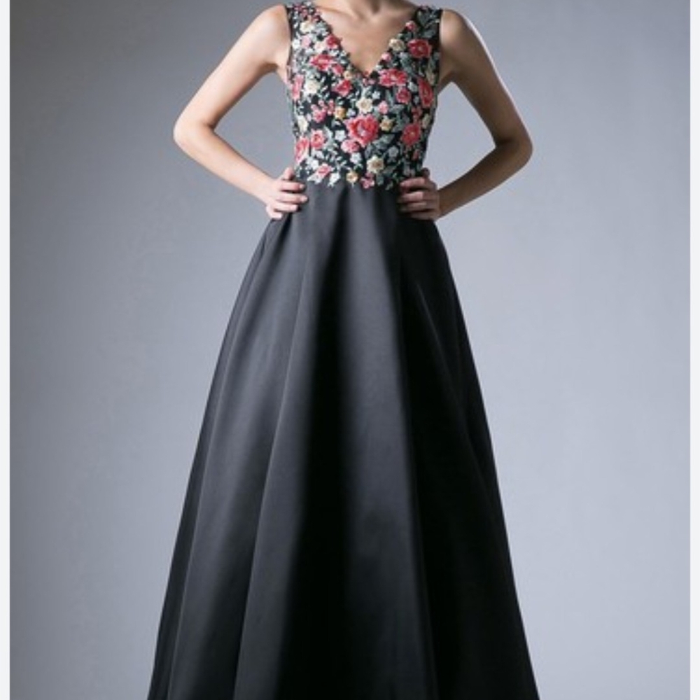 Floral Black Evening Gown